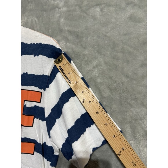 True Religion Graphic Shirt Men's XS Striped Wide Blue White Orange‎ Y2K Buddha - Picture 6 of 6